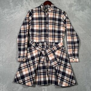 Kiel James Patrick Shirt Dress Womens M Blue Plaid Belted Cozy Cabin Flannel